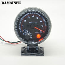 3.75" Tachometer Gauge with Shift Light - Carbon Fiber White LED Tacho Meter 0-8000 RPM