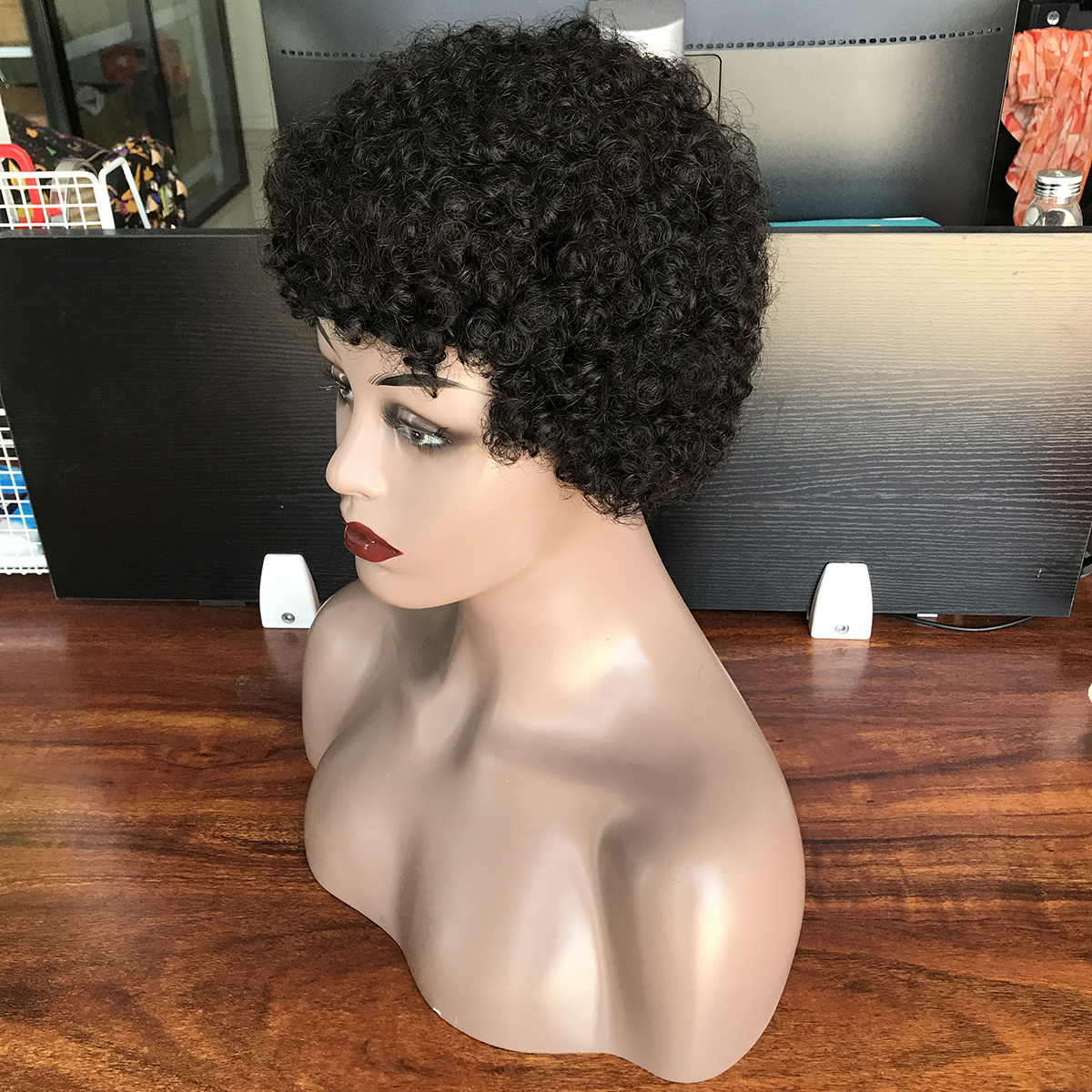 Top Selling wholesale afro puff style short human hair wigs african, machine made short woman wig