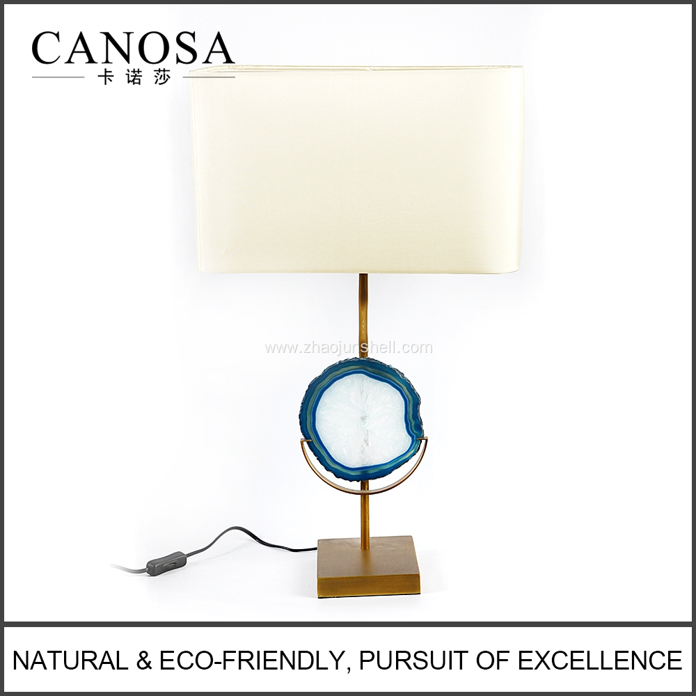 Bule agate decor table lamp with metal pedestal