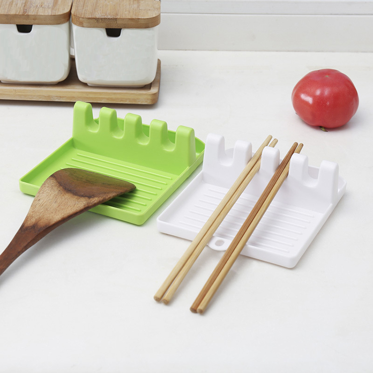 4 Slots Kitchen Spoon Rest, Plastic Utensil Rest For Stove Top, Ladle & Lid Holder Cooking Utensil Holder for Countertop