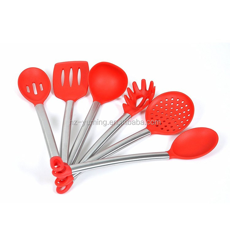 OEM Wholesale Food Grade Stainless Steel Handle Nonstick Baking Cooking Tools Accessories Silicone Kitchen Utensil Set