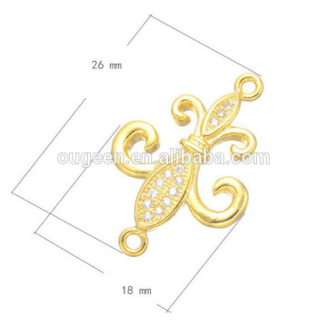 Loop Fleur De Lis Flower Platinum Color Jewelry Finding Micro Pave Zircon Connector