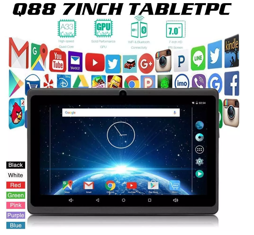 Hot Cheap Kids Learning Tablets Quad-core Full A33 HD 8G Android 9.0 Q88 7 inch Tablet