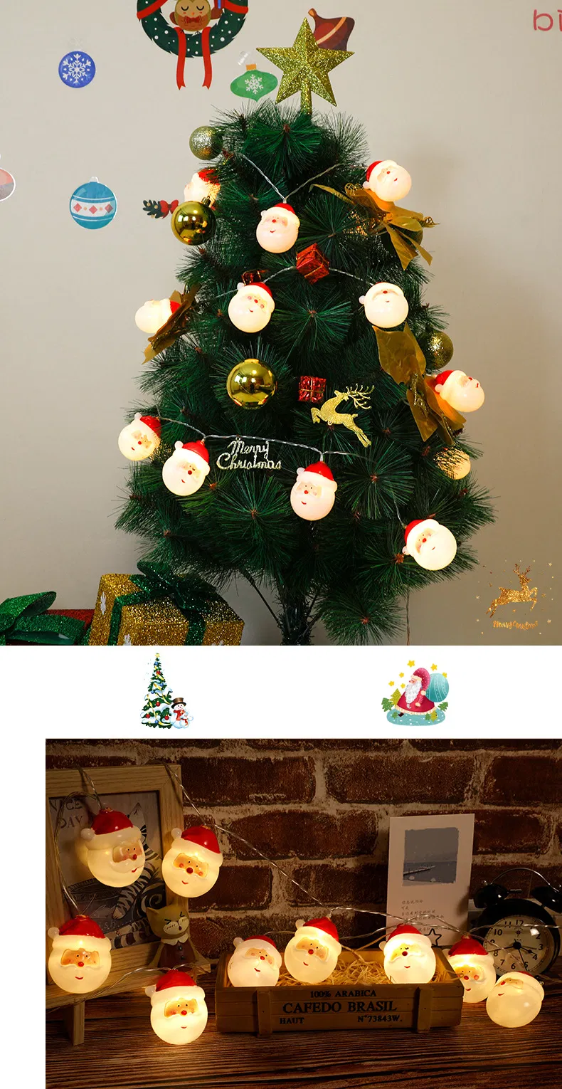 Colorful Festive LED String Lights Featuring Santa Claus & Snowman