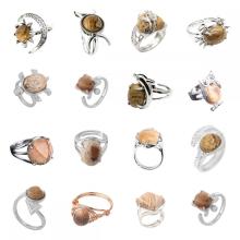Assorted Picture Jasper Stone Rings Owl Shape Ring for Women Picture Jasper Heart Rings for Girl Women Wedding Adjustable ring