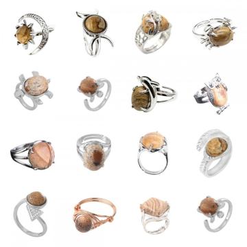 Assorted Picture Jasper Stone Rings Owl Shape Ring for Women Picture Jasper Heart Rings for Girl Women Wedding Adjustable ring