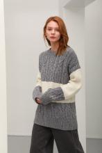 Round collar white grey stitching pure cashmere pullover