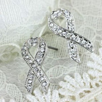 Wholesale Fashion Jewelry Silver Pink Ribbon Clear Rhinestone Post Earring