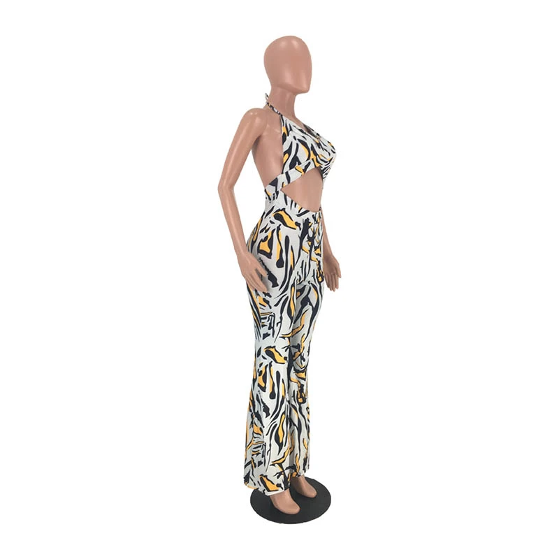 L55701 Sexy Printed Wide Leg Jumpsuit