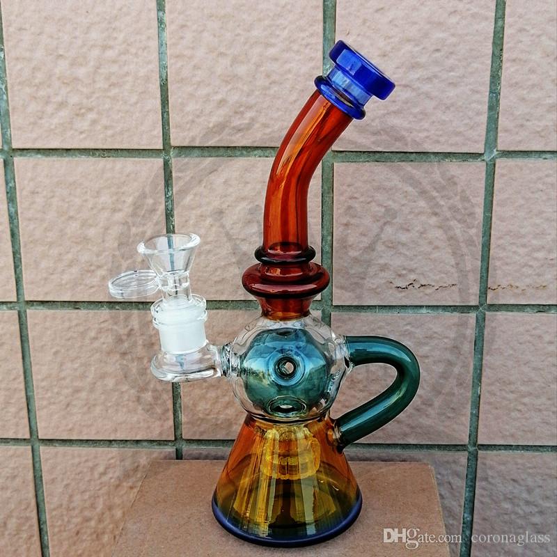 Beaker Bong 9inch color Recycler Pink glass bong matrix fab egg burner oil rig purple green blue black glass water pipes hitman bongs