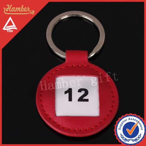 Printed number handmade leather keychain
