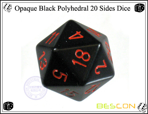 Opaque Black Polyhedral 20 Sides Dice