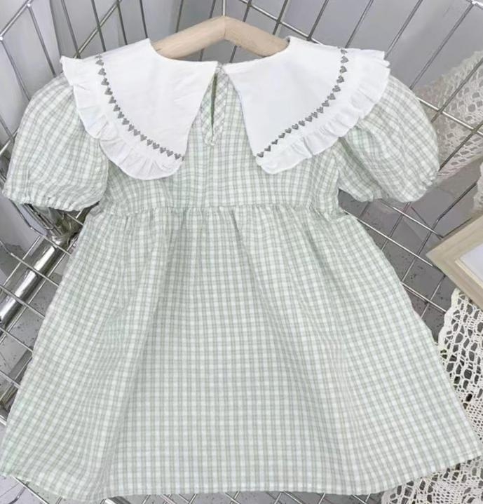 Vestido de menina de colar de turndown colar