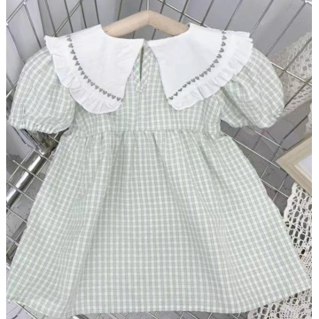 Vestido de menina de colar de turndown colar