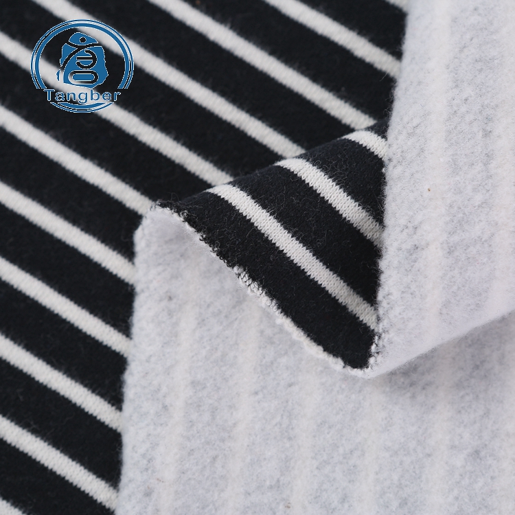 Wholesale fancy design striped cotton polyester brushed fleece fabric for garment