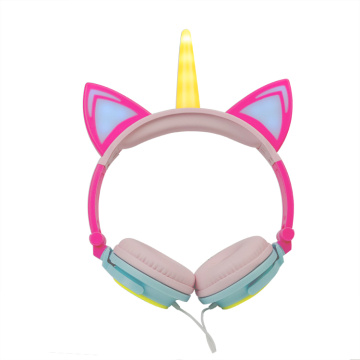 Headphones LED Light Up Unicorn Wired Headsets