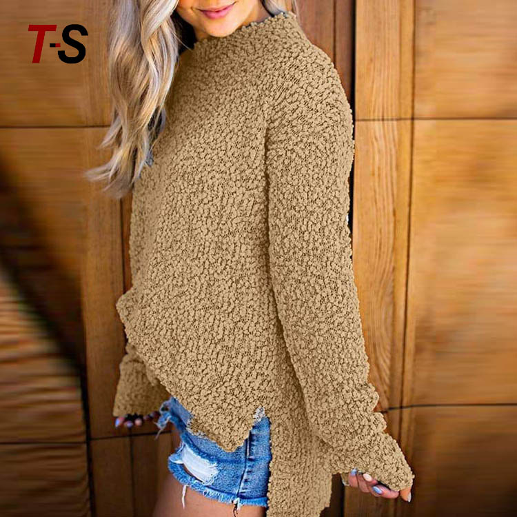 Womens Knitted Womens Sherpa Fleece Side Slit Full Sleeve Jumper Outwears