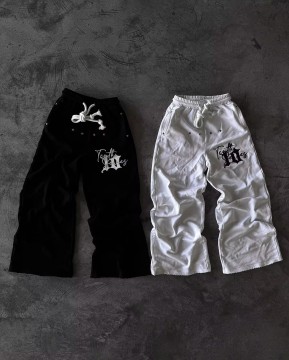 Lettering Embroidered Loose Casual Pants