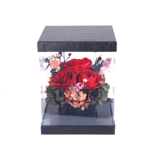 Custom Logo Pink Black Rectangular Transparent Flower Box