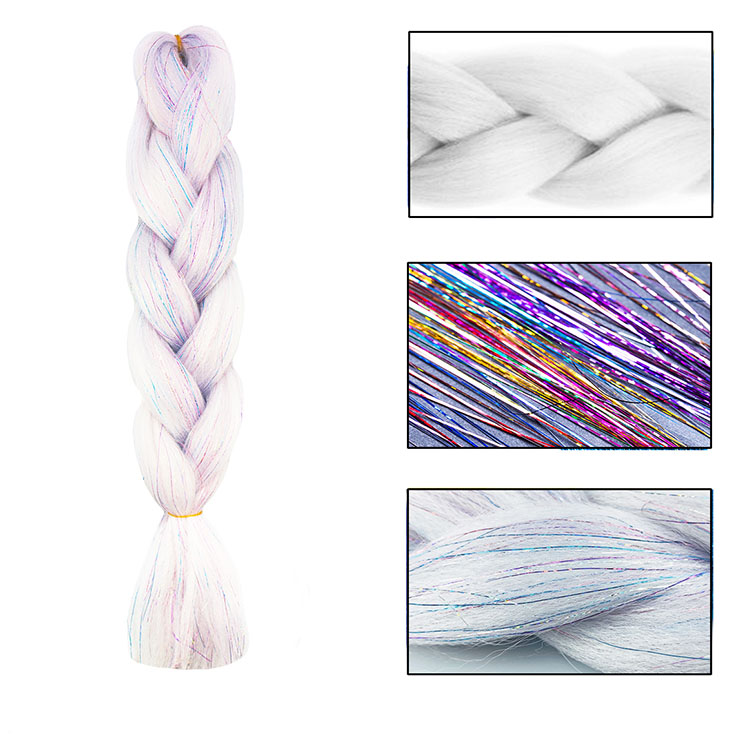 Jumbo Braiding Hair With Glitter Hair Tinsel 24inch Festival Party Decoration Hairstyle Synthetic Fiber Braid Hair Extensions