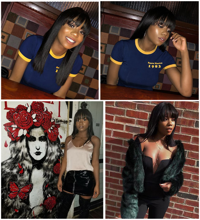 Lsy Long Silky Straight 360 Frontal Full Lace Wigs With Front Chic Bangs Fringe 150% Density 100% Indian Human Hair Wigs