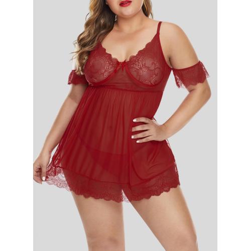 Sexy Plus Size Mesh Babydoll Tanga Dessous-Set