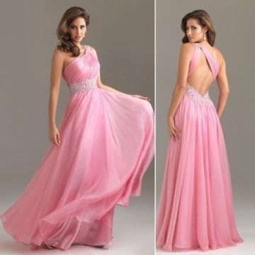 A-line Chiffon Beading Open-back Long Prom Dresses
