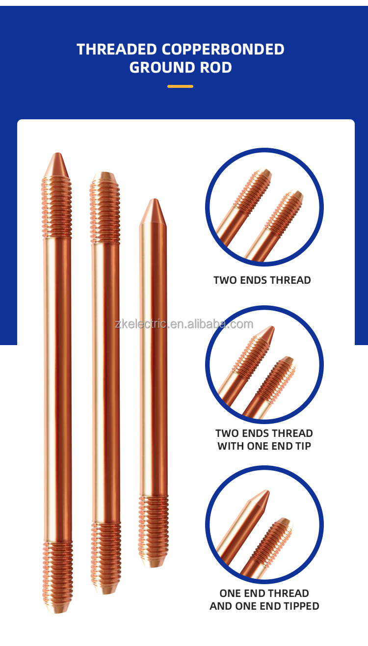 ZKER manufacture 32 mm Electric protection for lightning copper clad steel earth rod price