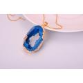 Blue Crystal pendant plated 18K Gold Gemstone Necklace