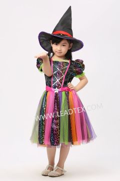 Child halloween costumes rainbow witch with hat