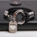 Herren Metall Tag Charme Echtleder Armband Herz Anhänger "Forever Love" Valentinstag Geschenk