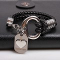Pria logam tag pesona kulit asli gelang jantung liontin "Forever Love" hadiah Valentine