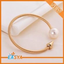 High Quality Gold Plating Alloy Arrow Cuff Bangle With Pearl Charms