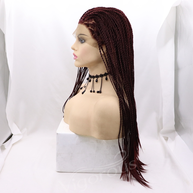 Vigorous braid long bug black wholesale cheap heat resistente synthetic wig with lace front