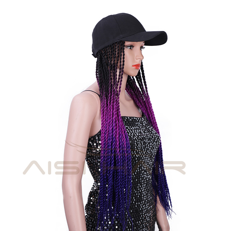 Aisi Hair Vendor Baseball Hat With Long Ombre Purple Twist Crochet Braiding Hair Extension For Black Women Synthetic Hair Wigs