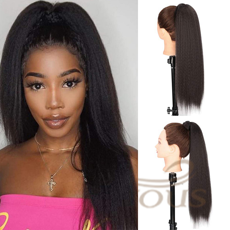Vigorous Top Quality Cheap Price Long Yaki Straight Wave Magic Paste With Clip Drawstring Synthetic Ponytail Hair Extension