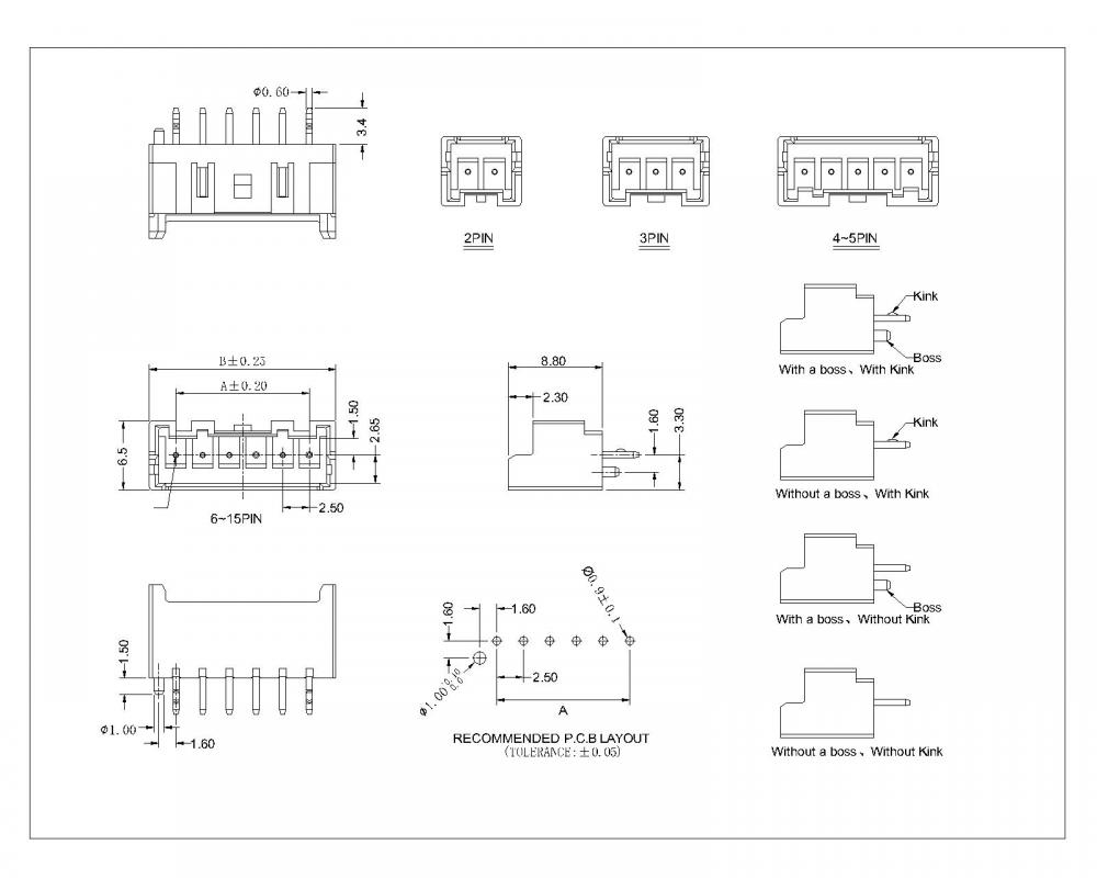 Connecteur de plaquette à une seule rangée de 2,5 mm