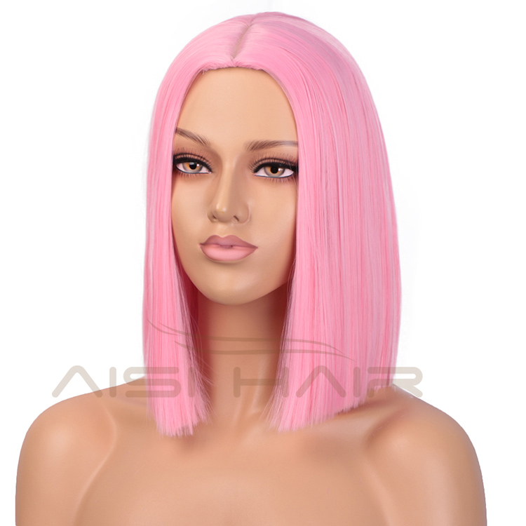 Aisi Hair Synthetic Heat Resistant Wigs For White Black Women Short Straight Pink Bob Middle Part Shoulder Length Hair Wigs