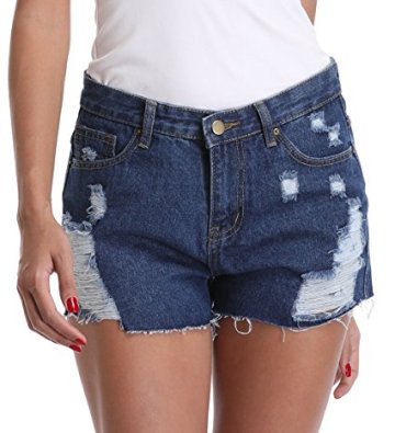 Women's Frayed Washed Mid Rise Denim Shorts Pants