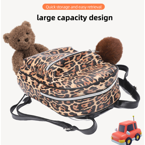 Leopard print PU waterproof large capacity lightweight comfortable backpack for children
