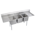 Wastafel kompartemen triple stainless steel dengan drainboard kiri