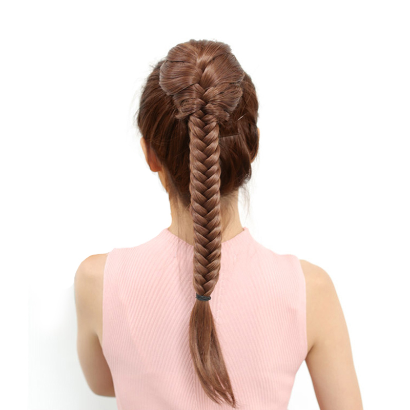 Clip In Braided Ponytail Elastic Drawstring Rope Fishtail Fishbone Plaited Pony Tail Synthetic Hair Chignon Hairpiece 20" 130g