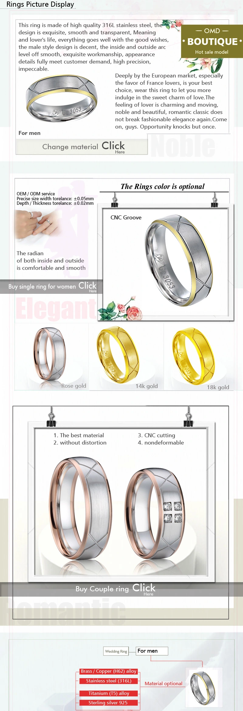 OEM Design Diamond Jewelry Wedding Band Ring for Men & Women