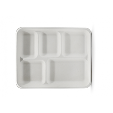 Take Away 5 Compartment Disposable Rectangle Sugarcane Bagasse Tray With Lid