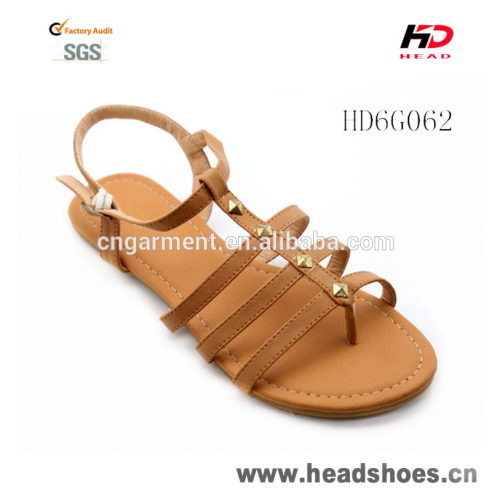 2015 Pu Leather Lady Sandal with Strappy High Quality Leather Slippers for Girls