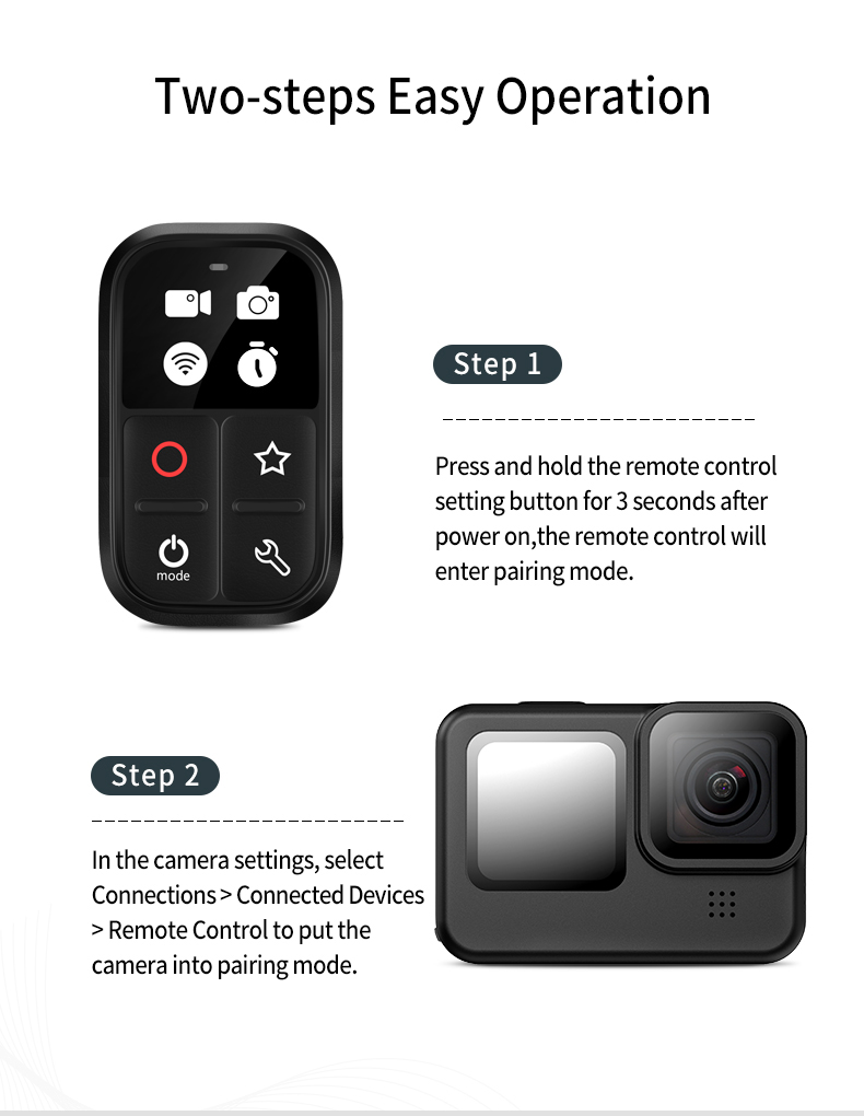 TELESIN WiFi Remote Control suitable for GoPro Hero 10 9 Max Hero 8 7 6 5 4 3 Black Hero 4 Session sports camera accessories