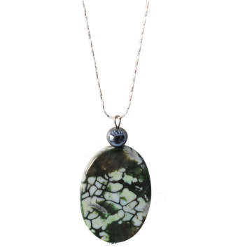 Natural Gemstone Agate Necklace with Silver Chain