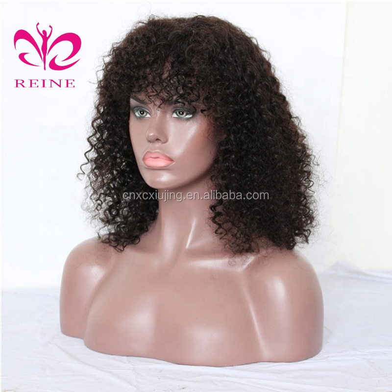 Curly Human Hair Wigs For Black Women Brazilian Remy Hair Fringe  Wig With Bangs Pre Plucked 8"-24"Inches Natural Black