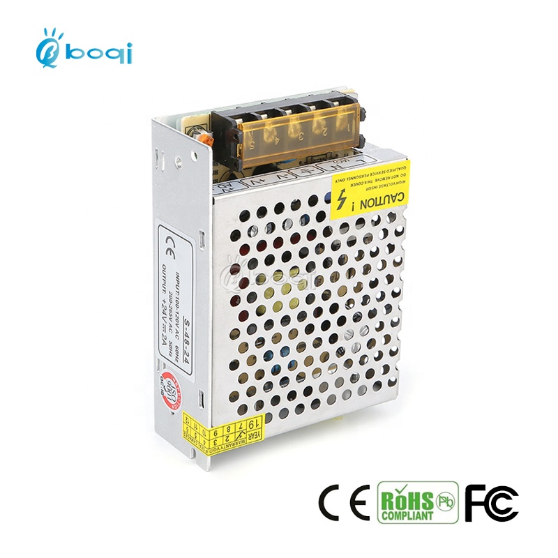 boqi CE FCC 24v ac to dc led driver 2a 48w switch mode power supply for CCTV Camera LED Strip