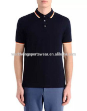 Mens plain black with ribbed collar and cuffs with 3 buttons cotton pique polo shirt